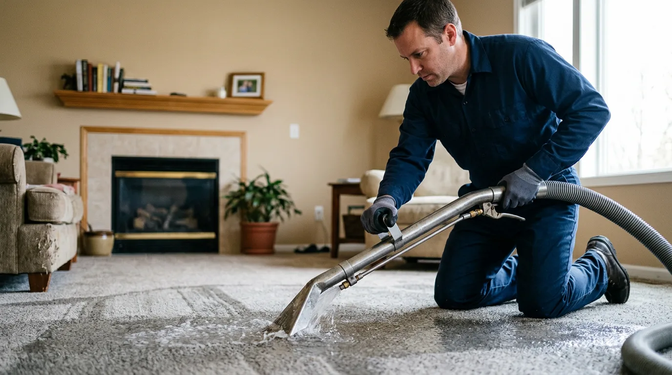Water damage restoration technician working near Belfair, WA